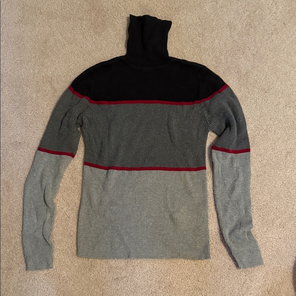 GAP Women’s Black, Gray, and Red Turtleneck Sweater
